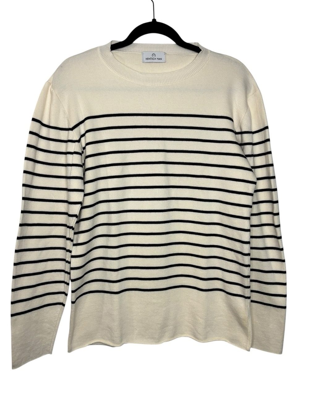 Hentsch Man Striped Pullover Sweater Cream and Black 100% Cotton Size Large